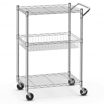 Picture of 3-Tier Utility Cart Heavy Duty Wire Rolling Cart with Handle Bar Storage Trolley