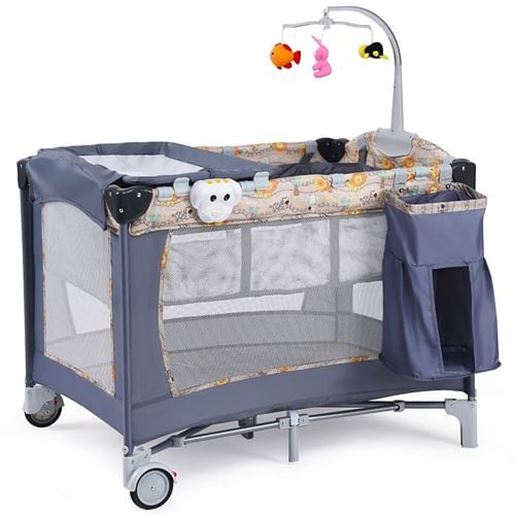 Picture of Foldable 2 Color Baby Crib Playpen Playard-Gray - Color: Gray