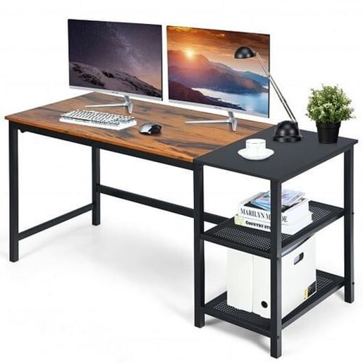 Picture of 59 Inch Home Office Computer Desk with Removable Storage Shelves-Rustic Brown - Color: Rustic Brown