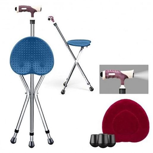 Picture of Lightweight Adjustable Folding Cane Seat with Light-Blue - Color: Blue