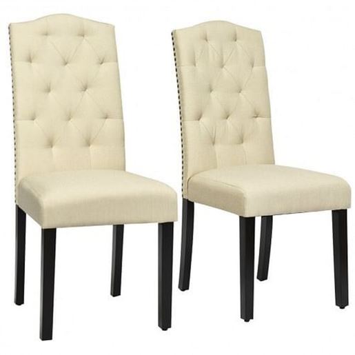 Picture of Set of 2 Tufted Upholstered Dining Chair-Beige - Color: Beige