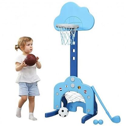 Picture of 3-in-1 Kids Basketball Hoop Set with Balls-Blue - Color: Blue
