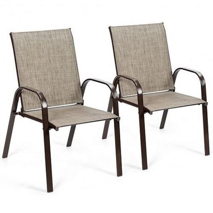 Picture of 2 Pcs Patio Chairs Outdoor Dining Chair with Armrest-Gray - Color: Gray