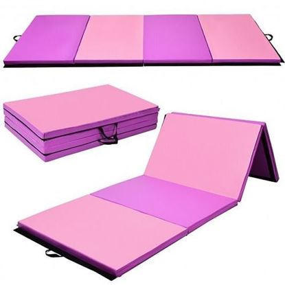 Picture of 4' x 10' x 2" Thick Folding Panel Gymnastics Mat-Pink & Purple - Color: Pink & Purple