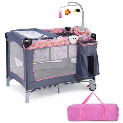 Picture of Foldable 2 Color Baby Crib Playpen Playard-Pink - Color: Pink