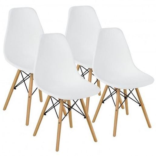 Picture of Set of 4 Modern DSW Dining Side Chair Wood Legs-White - Color: White