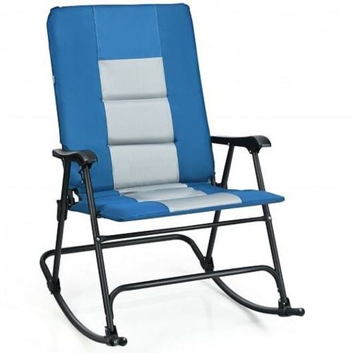 Picture of Foldable Rocking Padded Portable Camping Chair with Backrest and Armrest -Blue - Color: Blue