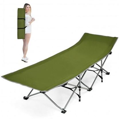 Picture of Folding Camping Cot with Side Storage Pocket Detachable Headrest-Green - Color: Green