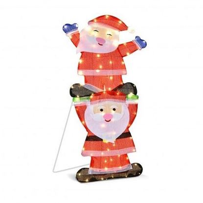 Picture of LED Double Santa Yard Christmas Decoration with String Lights and Stakes