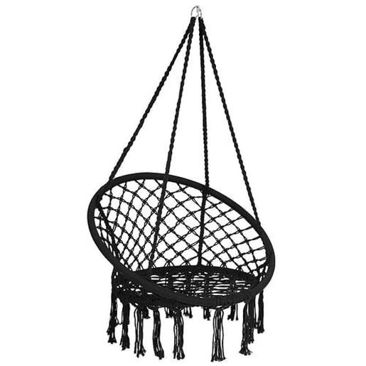 Picture of Hanging Macrame Hammock Chair with Handwoven Cotton Backrest-Black - Color: Black