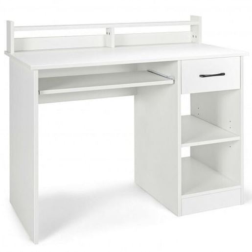 Picture of Study Laptop Table with Drawer and Keyboard Tray-White - Color: White