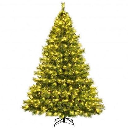 Picture of Pre-lit Hinged Christmas Tree wth Glitter Tips and Pine Cones-8 ft - Color: Green - Size: 8 ft