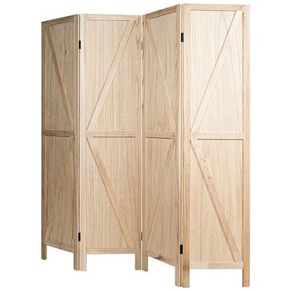 Picture of 4 Panels Folding Wooden Room Divider-Natural - Color: Natural