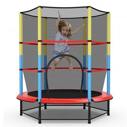 Picture of 55 Inches Kids Trampoline Recreational Bounce Jumper with Safety Enclosure Net