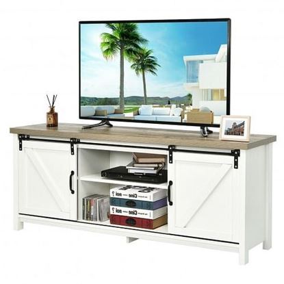 Picture of TV Stand Media Center Console Cabinet with Sliding Barn Door - White - Color: White