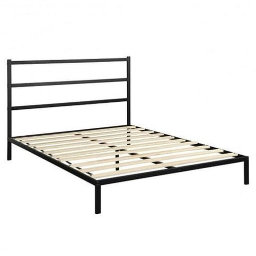 Picture of Queen Size Metal Bed Platform Frame with Headboard - Size: Queen Size