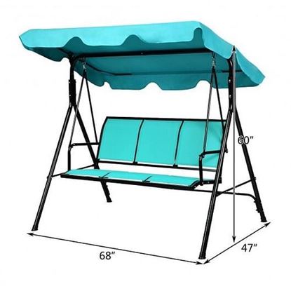 Picture of Outdoor Patio 3 Person Porch Swing Bench Chair with Canopy-Blue - Color: Blue