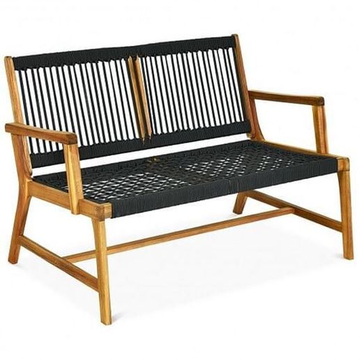 Picture of 2-Person Acacia Wood Yard Bench for Balcony and Patio-Black - Color: Black