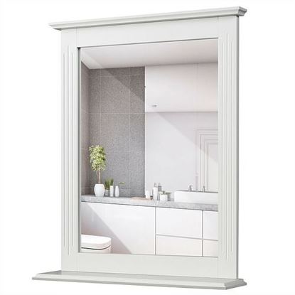 Picture of Bathroom Wall Mirror with Shelf Vanity Makeup Mirror - Color: White