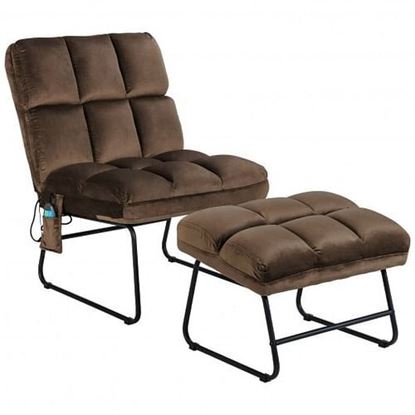 Picture of Massage Chair Velvet Accent Sofa Chair with Ottoman and Remote Control-Brown - Color: Brown