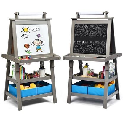 Picture of 3 in 1 Double-Sided Storage Art Easel-Gray - Color: Gray