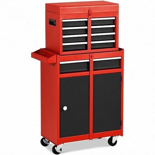 Picture of 2-in-1 Tool Chest and Cabinet with 5 Sliding Drawers-Black & Red - Color: Black & Red