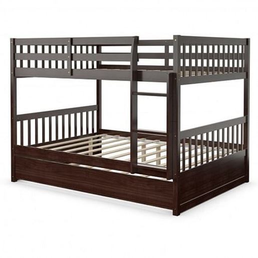 Picture of Full over Full Bunk Bed Platform Wood Bed-Brown - Color: Brown