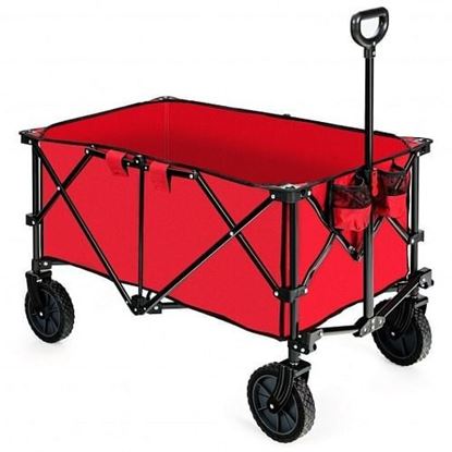 Picture of Outdoor Folding Wagon Cart with Adjustable Handle and Universal Wheels-Red - Color: Red