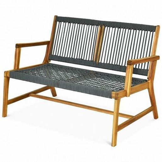 Picture of 2-Person Acacia Wood Yard Bench for Balcony and Patio-Gray - Color: Gray