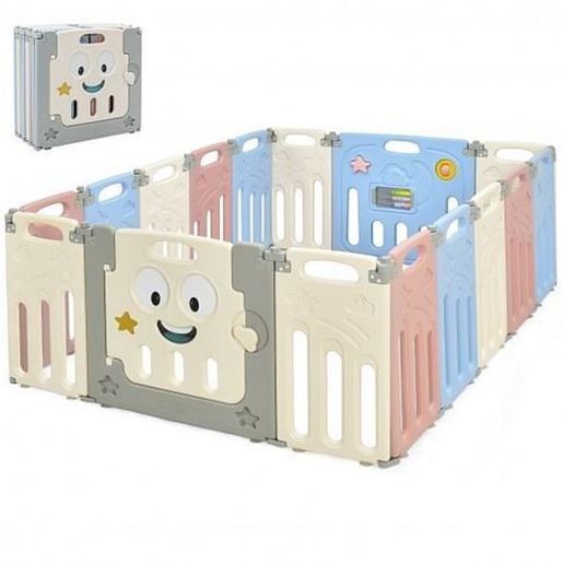 Picture of 16-Panel Foldable Baby Playpen Kids Activity Centre-Multicolor - Color: Multicolor