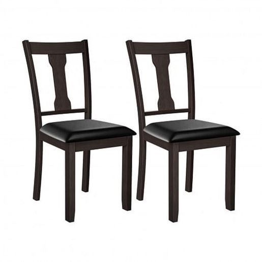 Picture of Set of 2 Dining Room Chair with Rubber Wood Frame and Upholstered Padded Seat-Coffee - Color: Coffee