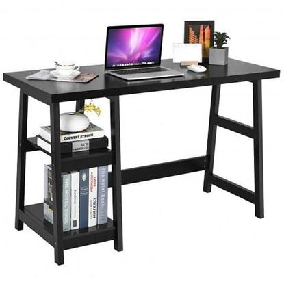 Picture of Trestle Computer Desk Home Office Workstation with Removable Shelves-Black - Color: Black