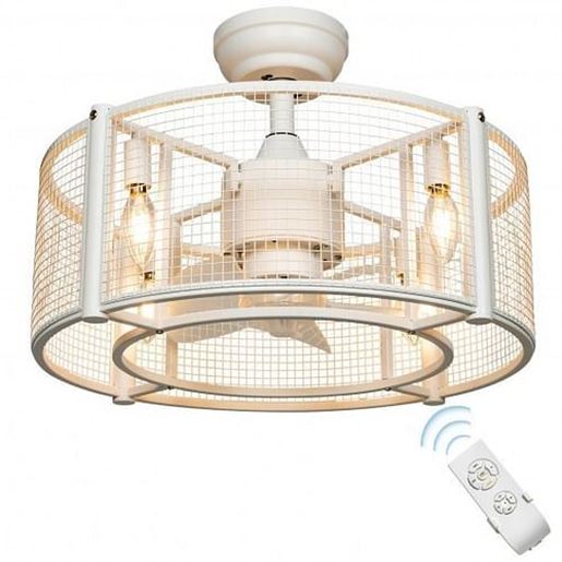 Picture of 20 Inch Caged Bladeless Ceiling Fan with Light Reversible Motor and Remote Control-White - Color: White