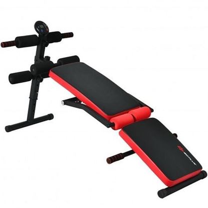 Picture of Multi-Functional Foldable Weight Bench Adjustable Sit-up Board with Monitor-Red - Color: Red