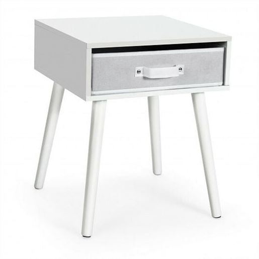 Picture of Mid-Century End Accent Bedside Table-White - Color: White