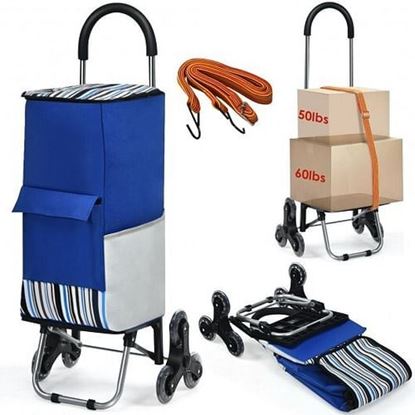 Изображение Removable Folding Shopping Cart with Bungee Cord-Blue - Color: Blue