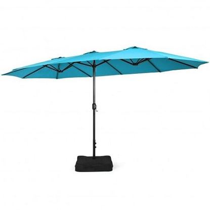 Picture of 15 Feet Double-Sided Twin Patio Umbrella with Crank and Base Coffee in Outdoor Market-Turquoise - Color: Turquoise