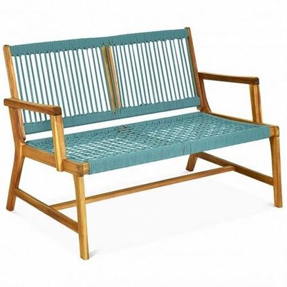 Picture of 2-Person Acacia Wood Yard Bench for Balcony and Patio-Turquoise - Color: Turquoise