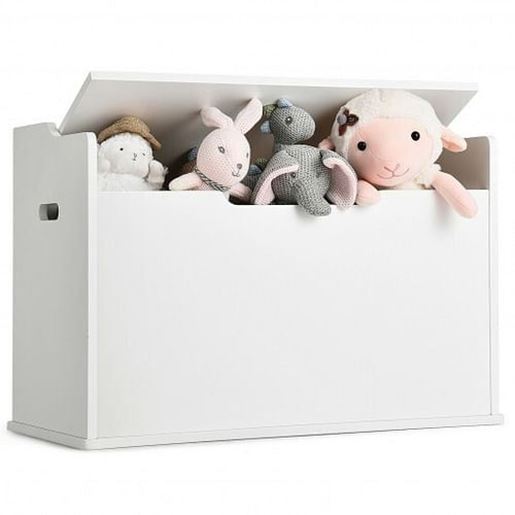 Picture of Kids Toy Wooden Flip-top Storage Box Chest Bench with Cushion Hinge-White - Color: White