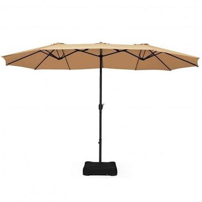 Picture of 15 Foot Extra Large Patio Double Sided Umbrella with Crank and Base-Beige - Color: Beige - Size: 28.5" x 28.5" x 29"