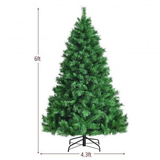 Picture of Pre-Lit Hinged Lifelike Lush Artificial Christmas Tree with PVC Tips-6' - Color: Green - Size: 6 ft