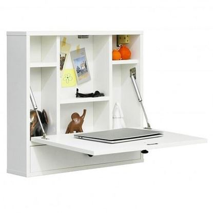 Picture of Wall-Mount Floating Desk Foldable Space Saving Laptop Workstation White - Color: White