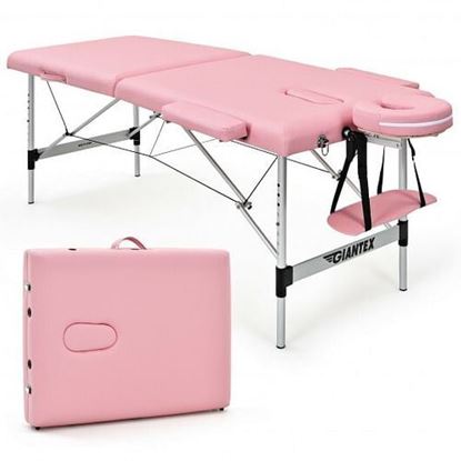 图片 84 Inch L Portable Adjustable Massage Bed with Carry Case for Facial Salon Spa -Pink - Color: Pink