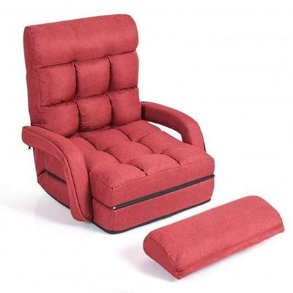 Picture of Folding Lazy Floor Chair Sofa with Armrests and Pillow-Red - Color: Red