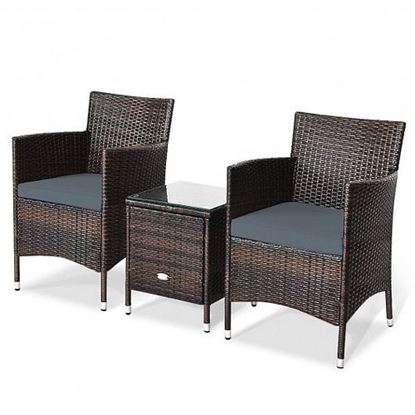Picture of 3 Pcs Outdoor Rattan Wicker Furniture Set-Gray - Color: Gray