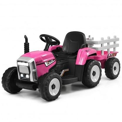 Picture of 12V Kids Ride On Tractor with Trailer Ground Loader-Pink - Color: Pink