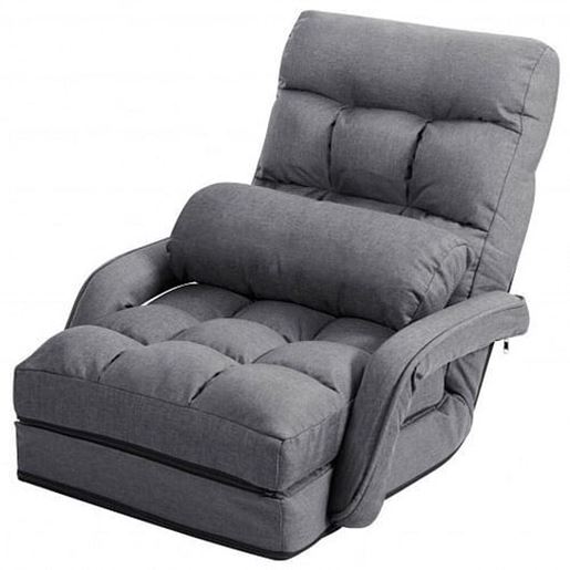 Picture of Folding Lazy Floor Chair Sofa with Armrests and Pillow-Gray - Color: Gray