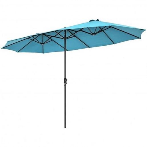 Picture of 15 Feet Patio Double-Sided Umbrella with Hand-Crank System-Turquoise - Color: Turquoise