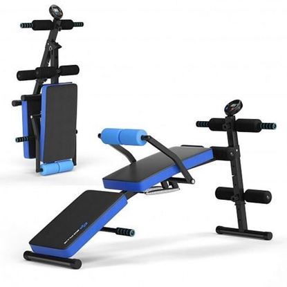 Picture of Multi-Functional Foldable Weight Bench Adjustable Sit-up Board with Monitor-Blue - Color: Blue