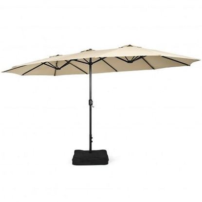 Picture of 15 Feet Double-Sided Twin Patio Umbrella with Crank and Base Coffee in Outdoor Market-Beige - Color: Beige